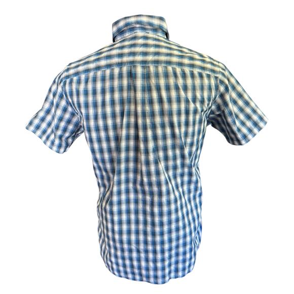 Eddie Bauer Blue Plaid Short Sleeve Button Front Shirt Size Small EUC - Picture 2 of 5